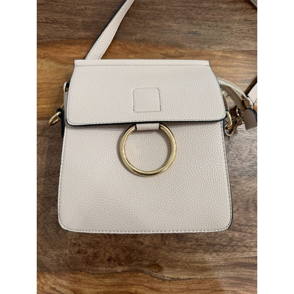 Set of 2 Crossbody Bags Black Beige Gold Ring Accent Shoulder Purse - Picture 6 of 8